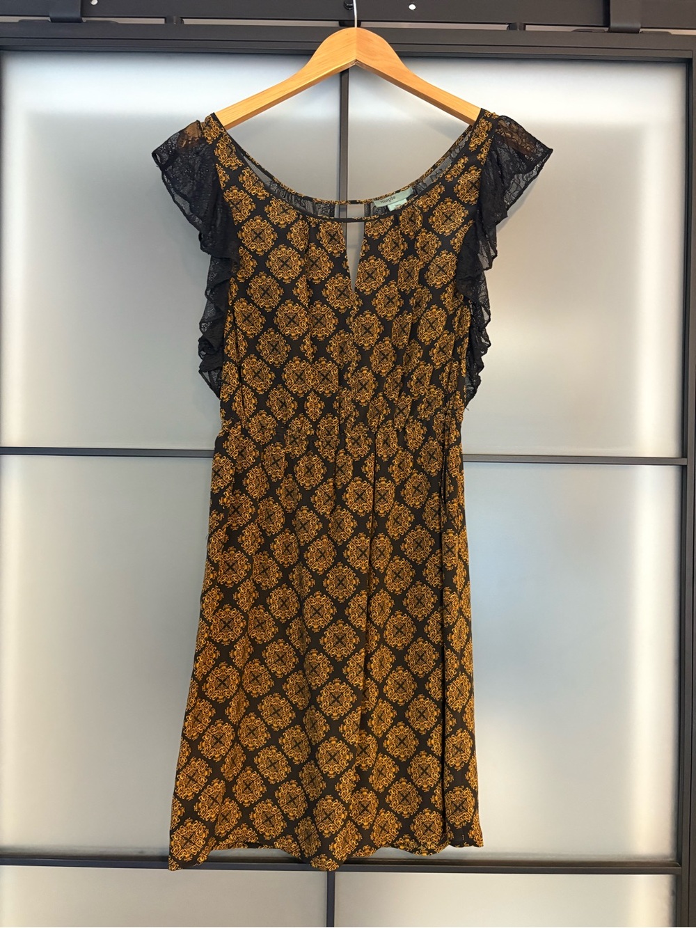 Anthropologie - Maple - Black and Gold Patterned Silk Dress